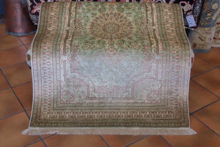 Hand-Knotted Qum Silk Rug From Iran (Persian)