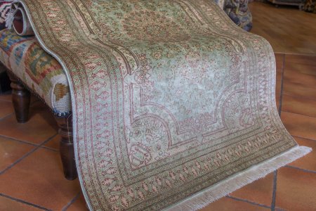 Hand-Knotted Qum Silk Rug From Iran (Persian)