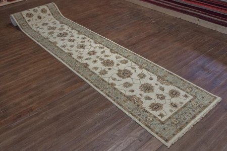 Hand-Knotted Agra Ziegler Runner From India