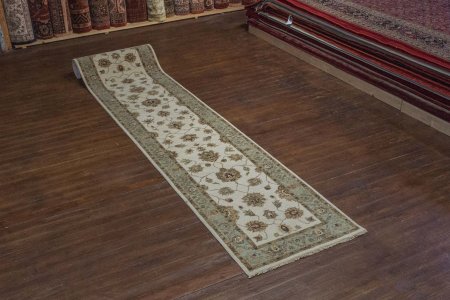 Hand-Knotted Agra Ziegler Runner From India