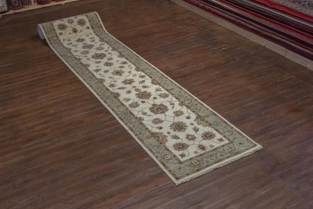 Hand-Knotted Agra Ziegler Runner From India