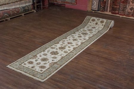 Hand-Knotted Agra Ziegler Runner From India