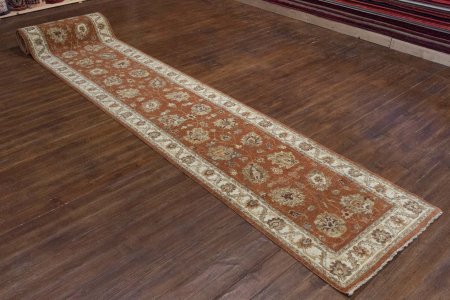 Hand-Knotted Agra Ziegler Runner From India
