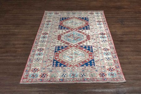 Hand-Knotted Kazak Uzbeki Rug From Pakistan