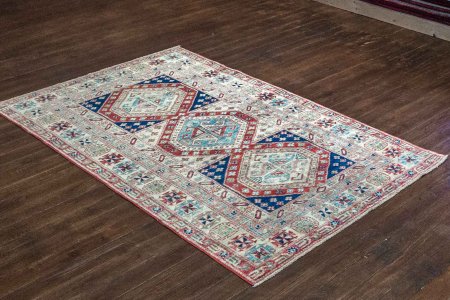 Hand-Knotted Kazak Uzbeki Rug From Pakistan