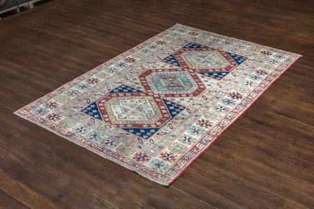 Hand-Knotted Kazak Uzbeki Rug From Pakistan