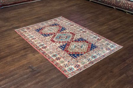 Hand-Knotted Kazak Uzbeki Rug From Pakistan