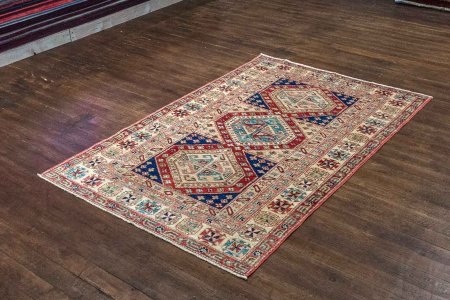 Hand-Knotted Kazak Uzbeki Rug From Pakistan