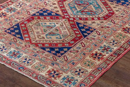 Hand-Knotted Kazak Uzbeki Rug From Pakistan