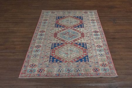 Hand-Knotted Kazak Uzbeki Rug From Pakistan