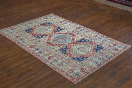 Hand-Knotted Kazak Uzbeki Rug From Pakistan