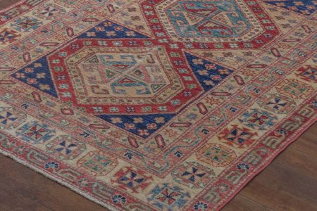 Hand-Knotted Kazak Uzbeki Rug From Pakistan