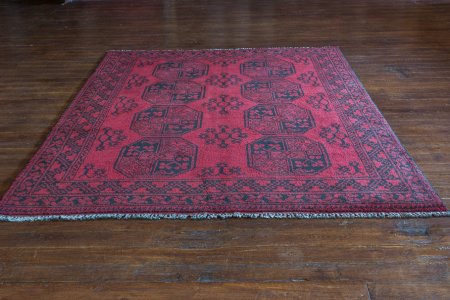 Hand-Knotted Aqcha Rug From Afghanistan