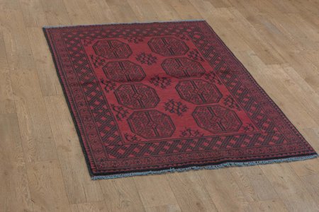 Hand-Knotted Aqcha Rug From Afghanistan