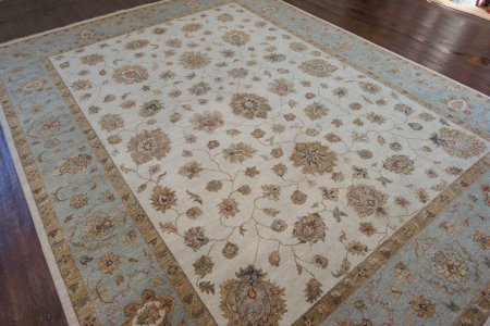 Hand-Knotted Agra Ziegler Rug From India