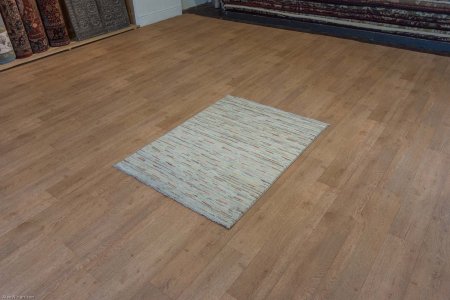 Hand-Knotted Multistripe Rug From India