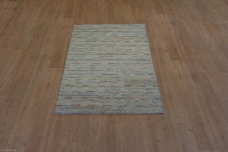 Hand-Knotted Multistripe Rug From India