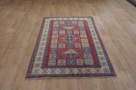 Hand-Knotted Kazak Rug From Afghanistan