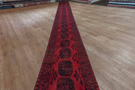 Hand-Knotted Aqcha Runner From Afghanistan