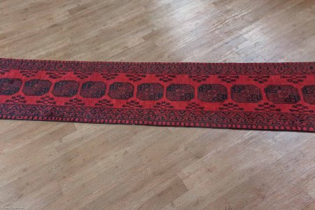 Hand-Knotted Aqcha Runner From Afghanistan