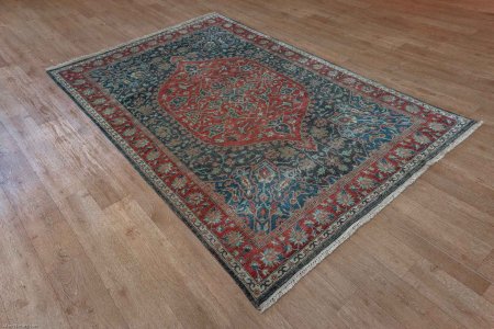 Hand-Knotted Agra Oushak Rug From India