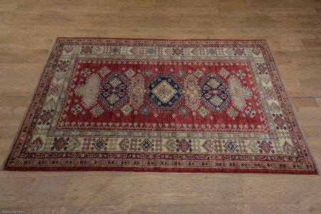 Hand-Knotted Kazak Rug From Afghanistan