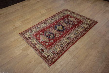 Hand-Knotted Kazak Rug From Afghanistan
