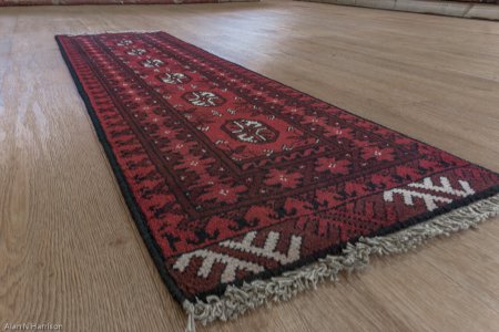 Hand-Knotted Aqcha Runner From Afghanistan