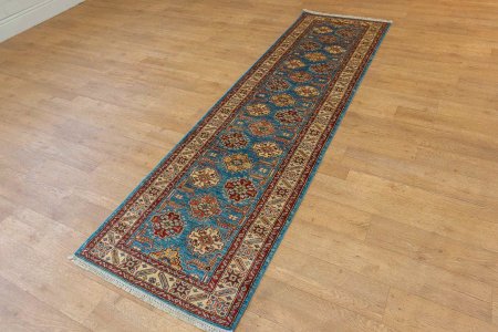 Hand-Knotted Kazak Runner From Afghanistan