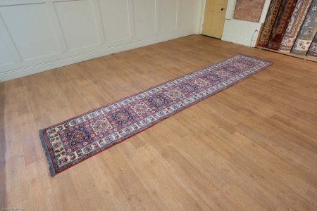 Hand-Knotted Kazak Runner From Afghanistan