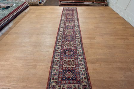 Hand-Knotted Kazak Runner From Afghanistan