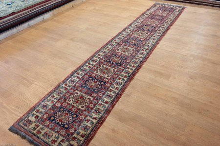 Hand-Knotted Kazak Runner From Afghanistan