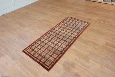 Hand-Knotted Modern Afghan Runner From Afghanistan