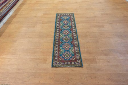 Hand-Knotted Kazak Runner From Afghanistan