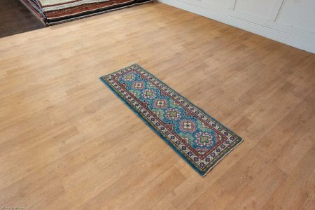 Hand-Knotted Kazak Runner From Afghanistan