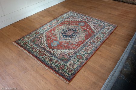 Hand-Knotted Indo Heriz Rug From India