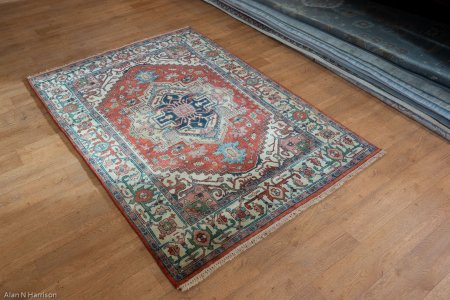Hand-Knotted Indo Heriz Rug From India