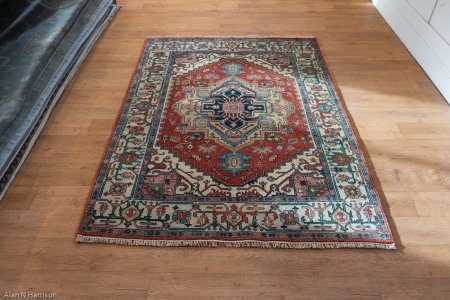 Hand-Knotted Indo Heriz Rug From India