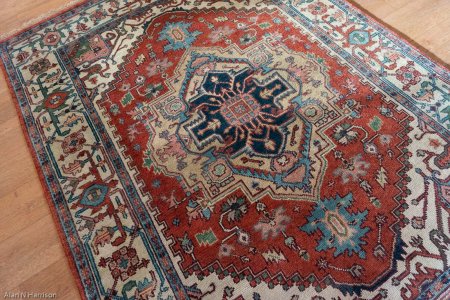 Hand-Knotted Indo Heriz Rug From India