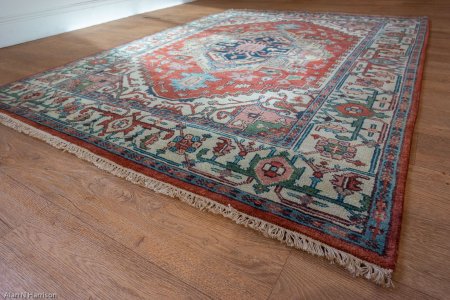 Hand-Knotted Indo Heriz Rug From India