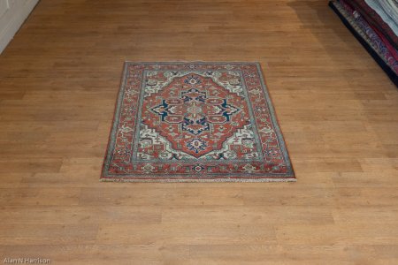 Hand-Knotted Indo Heriz Rug From India