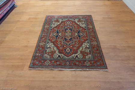 Hand-Knotted Indo Heriz Rug From India