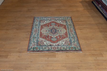 Hand-Knotted Indo Heriz Rug From India