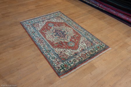 Hand-Knotted Indo Heriz Rug From India