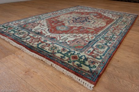 Hand-Knotted Indo Heriz Rug From India