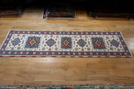 Hand-Knotted Indo Kazak Runner From India