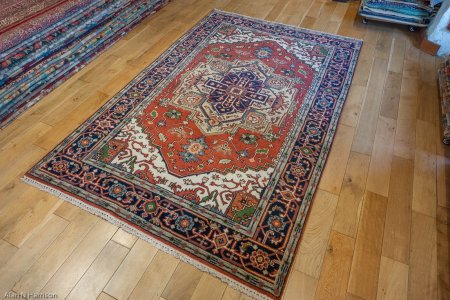 Hand-Knotted Indo Heriz Rug From India