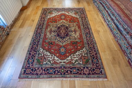 Hand-Knotted Indo Heriz Rug From India