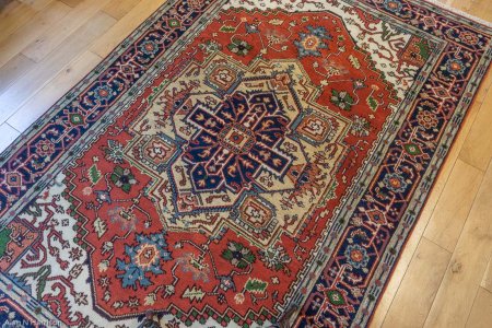 Hand-Knotted Indo Heriz Rug From India