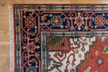 Hand-Knotted Indo Heriz Rug From India